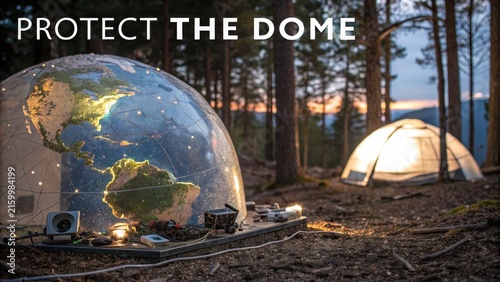 Environmentally Friendly Dome Structure in Forest at Dusk