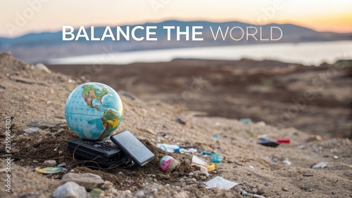 Globe on Smartphone in Polluted Environment Symbolizes Balance