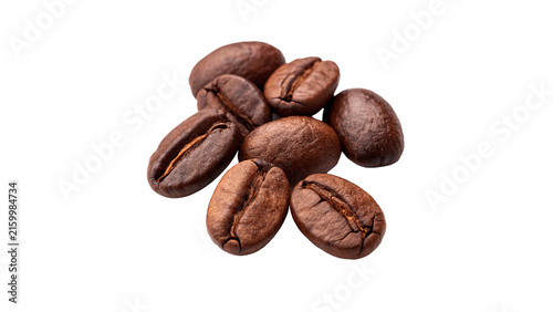 Canvastavla Group of natural roasted brown aromatic coffee beans isolated on transparent bac