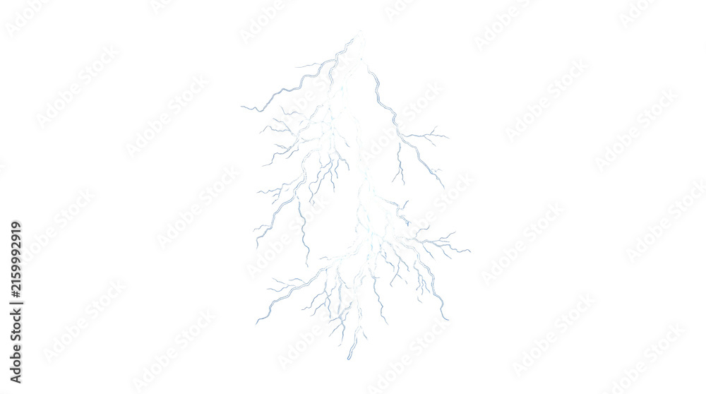 Fototapeta premium Realistic Branching Lightning Bolt with Electric Energy Glow Isolated