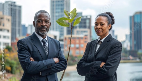 Black business people advocating environmental justice urban development