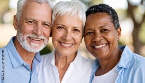 Diverse senior friends smiling for community inclusion