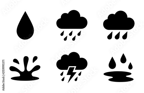 Bild auf Leinwand Weather icon set with water drop and rain cloud symbols for mobile applications or website