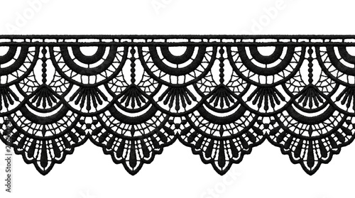 Картината върху платно Vintage black lace border, elegant floral crochet trim pattern, decorative scall