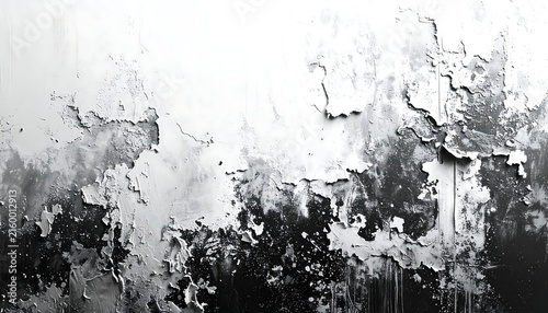 Monochrome Aged Wall Texture Featuring Distressed Paint Flakes and Weathered Concrete Surface Patterns for Artistic Background Design Projects