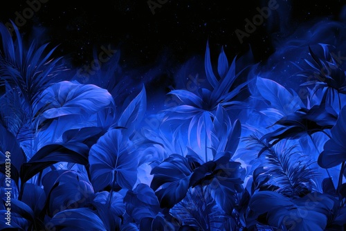Blue Foliage in a Cosmic Night Sky