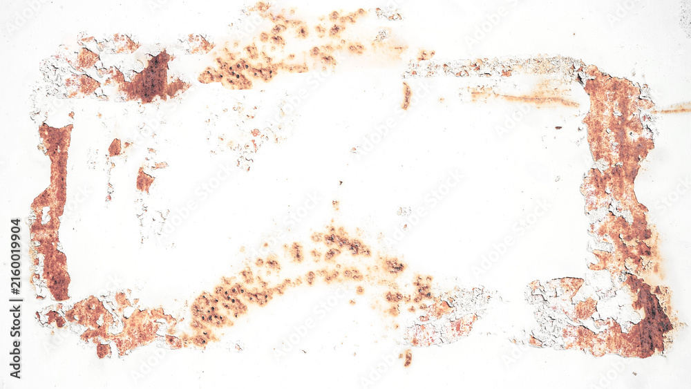 Naklejka premium Rust overlay texture - frame made of rusty old weathered rusty damaged flaked off metal steel structure, isolated on transparent background png