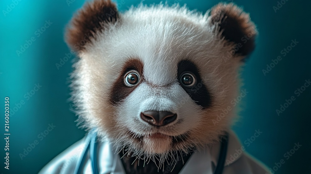 Obraz premium An adorable panda dressed as a doctor, complete with a stethoscope, conveying a sense of care and professionalism