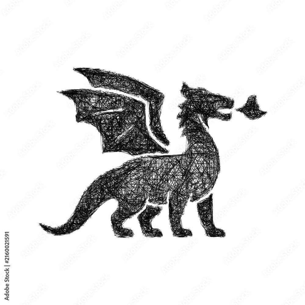 Fototapeta premium Monochrome sketch dragon icon design
