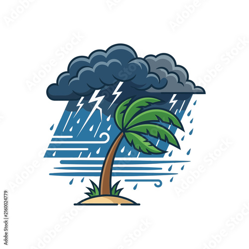 Stylized Palm Tree in Tropical Storm