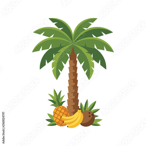 Tropical Palm Tree with Exotic Fruits Isolated