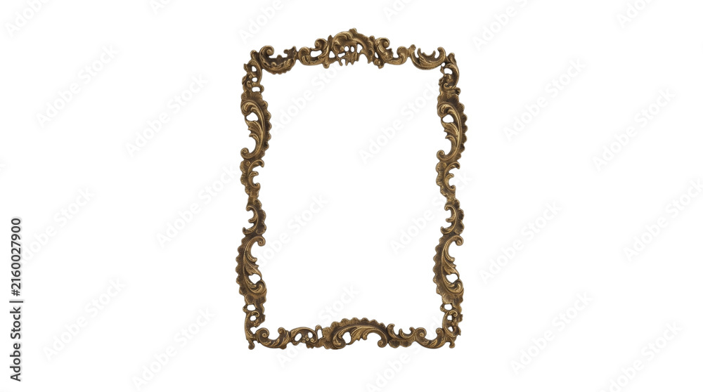 Fototapeta premium Rectangular gold filigree scrollwork picture frame on a transparent background