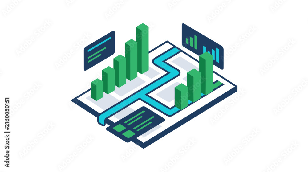 Fototapeta premium Isometric 3D business data analysis and growth chart illustration