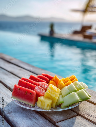 Sliced Tropical Fruits On Wooden Deck