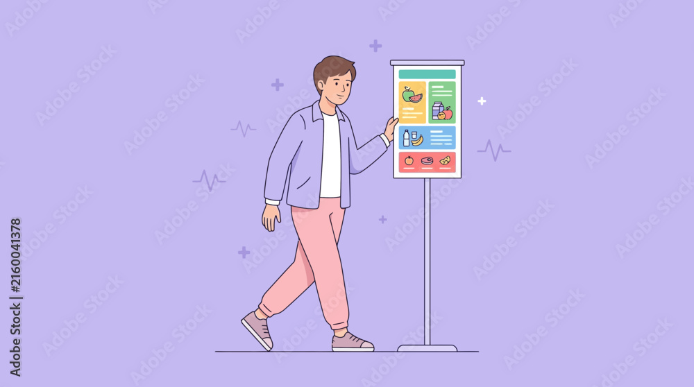 Fototapeta premium Man Looking at Nutrition Chart Isolated Transparent Background