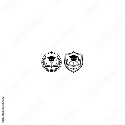 Teacher's Day education badge collection with open books, graduation caps and stars