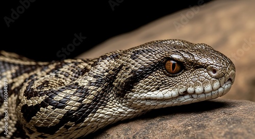 Close-up of snake on rock.