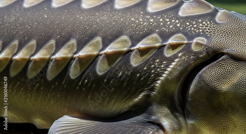 Close-up of sturgeon fish scales.