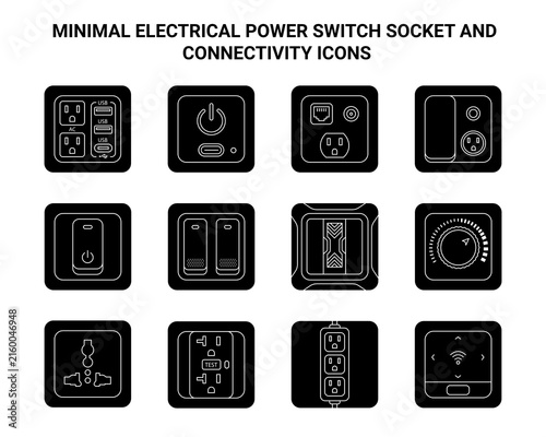 Minimal Electrical Power Switch Socket and Connectivity Icons