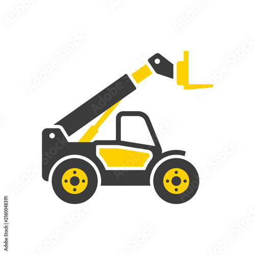 Modern Telehandler Construction Equipment Icon With Extended Boom