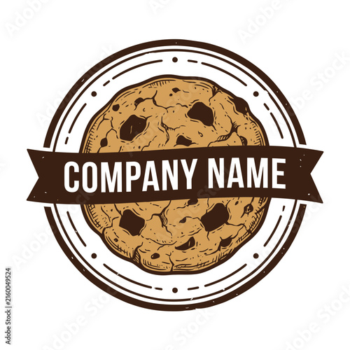 Hand-drawn chocolate chip cookie stamp logo.