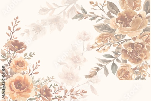 Autumn Wildflower Watercolor Frame – Warm terracotta and rust toned wildflowers framing empty copy space, suited for fall-themed cards and menus