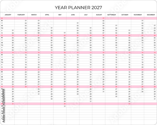 annual planner yearly calendar in minimal graphic template for organizer.