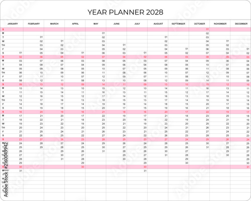 annual planner yearly calendar in minimal graphic template for organizer.