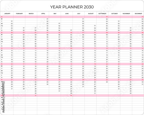 annual planner yearly calendar in minimal graphic template for organizer.