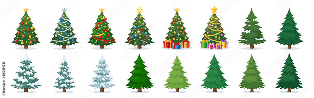 Obraz premium Collection of Decorated Christmas Trees and Evergreen Pines