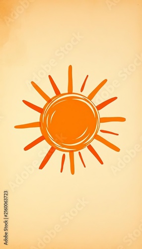 A vibrant orange sun depicted as a loose, freehand scribble against a textured paper backdrop,  orange,  handmade