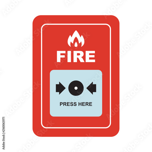 Fire alarm button sign, red and blue emergency alert vector icon