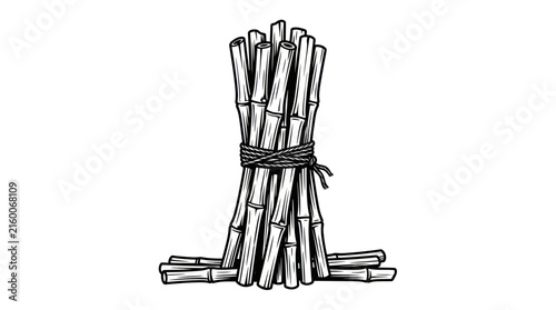 Sugarcane Bundle Line Art Illustration