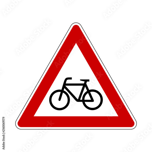 Bicycles crossing warning sign, cyclist hazard traffic vector icon