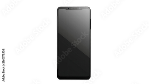 Modern black smartphone with blank screen display with design front on transparent background