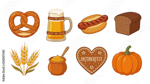 Oktoberfest Food and Drink Icons Isolated