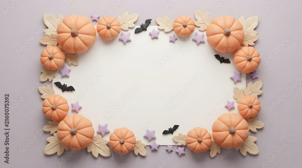 Fototapeta premium A charming halloween frame created with pumpkins leaves and bats perfect for spooky season celebrations