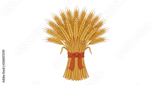 Foto Harvest Wheat Sheaf Tied with Red Ribbon Isolated