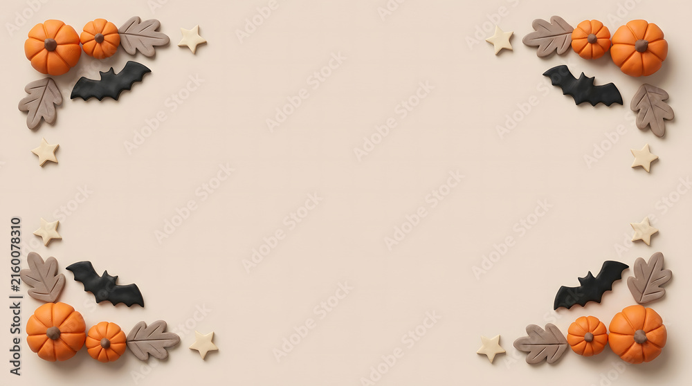 Fototapeta premium A festive halloween frame featuring pumpkins leaves and spooky elements for autumn celebrations and designs