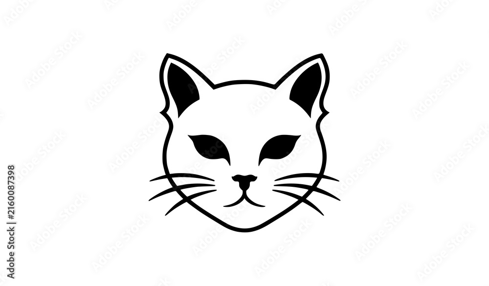 Fototapeta premium Black Cat Face Line Art Minimal Silhouette Vector Icon