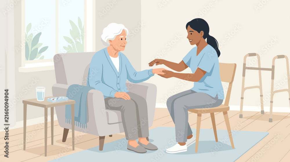 Obraz premium Caring nurse assists elderly woman with gentle touch