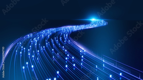 Binary data moving on a digital road, Streaming data, - Digital Code road, ai, artificial intelligence concept