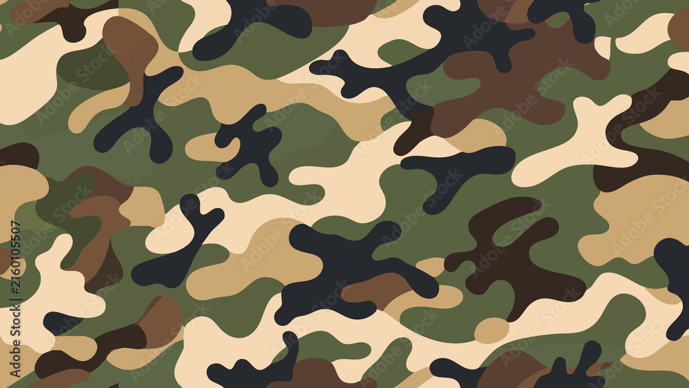 Fototapeta premium Classic Military Camo Texture Featuring Varied Natural Shapes in Forest Green, Brown and Tan