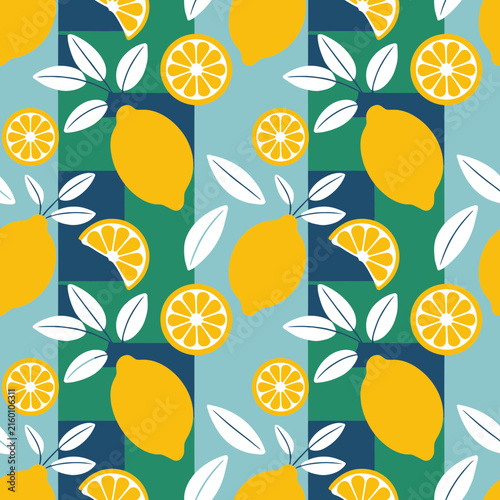 Fresh lemon fruit seamless pattern with citrus slices, seamless