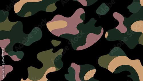 Outdoor Camo Pattern with Dense Organic Patches in Forest Green, Brown, Black and Khaki