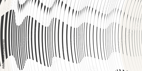 Obraz na płótnie Vertical black lines on white background forming wave-like interference pattern
