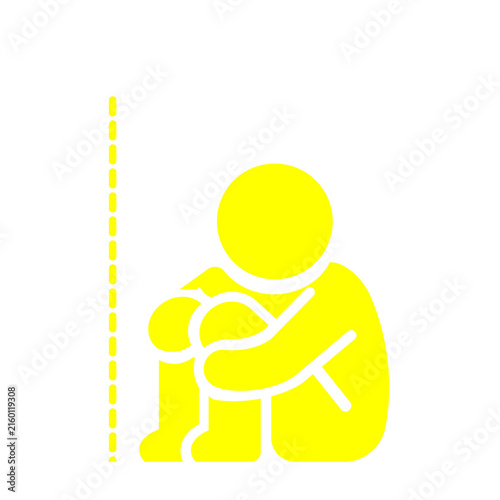 孤独や不安を感じて体育座りをする人のピクトグラム（黄色）