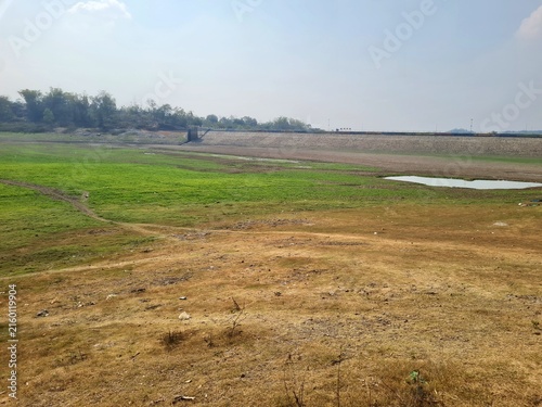 View of the reservoir which has dried up due to the prolonged dry season,location in Tandon reservoir,Wonogiri,Indonesia.