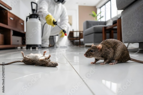 Professional Rodent Control Technician Inspecting Residential Property for Rat Infestation, Pest Control, Rodent Removal, Home Protection, Extermination and Pest Management Services
