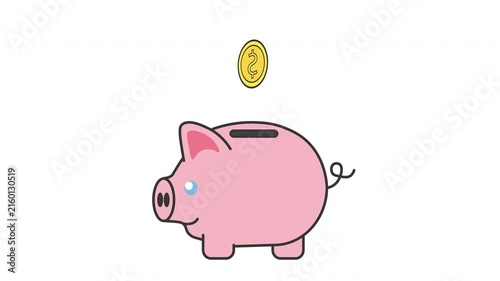Gold Coin Falling Into Piggy Bank Animation